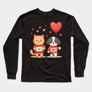 Mail is on the Way! Cat & Dog Deliver Valentine's Day Cheer Long Sleeve T-Shirt